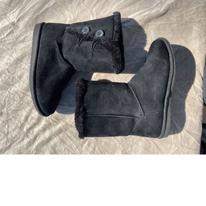 Black Fur Boots "Zoey" with Buttons on Side (Size 9W)